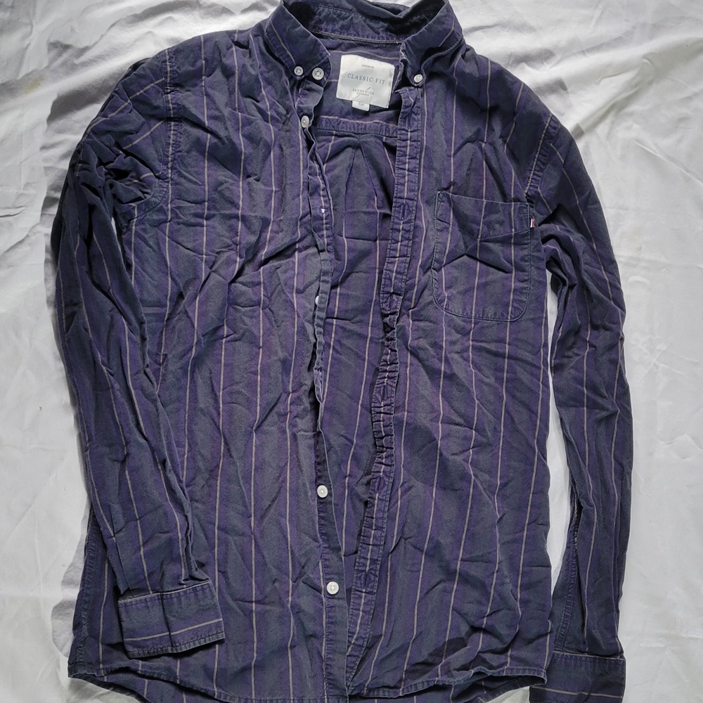 Casual Blue & Yellow Striped Button Down Shirt